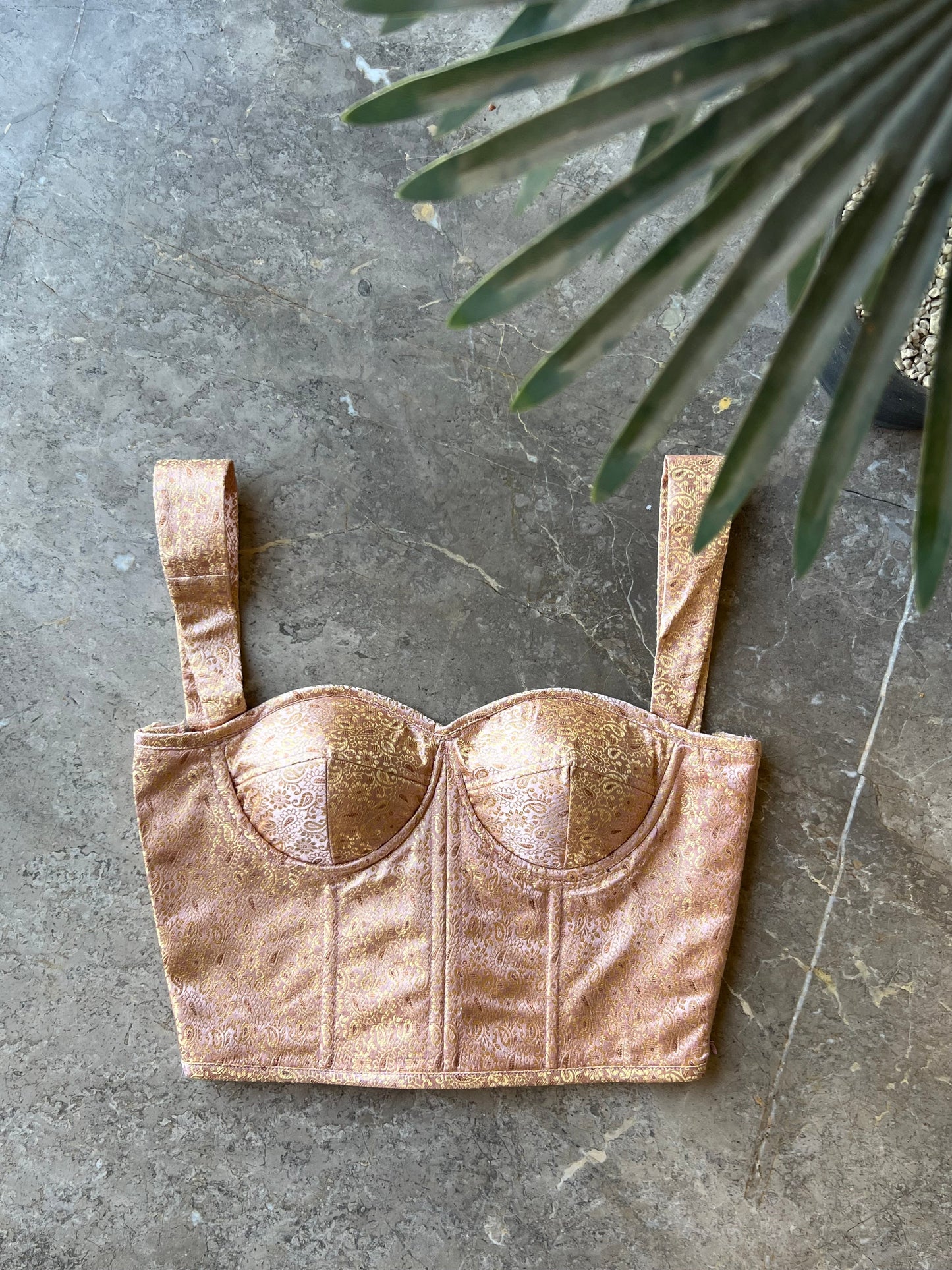 Banaras Brocade Baby Pink Corset Top
