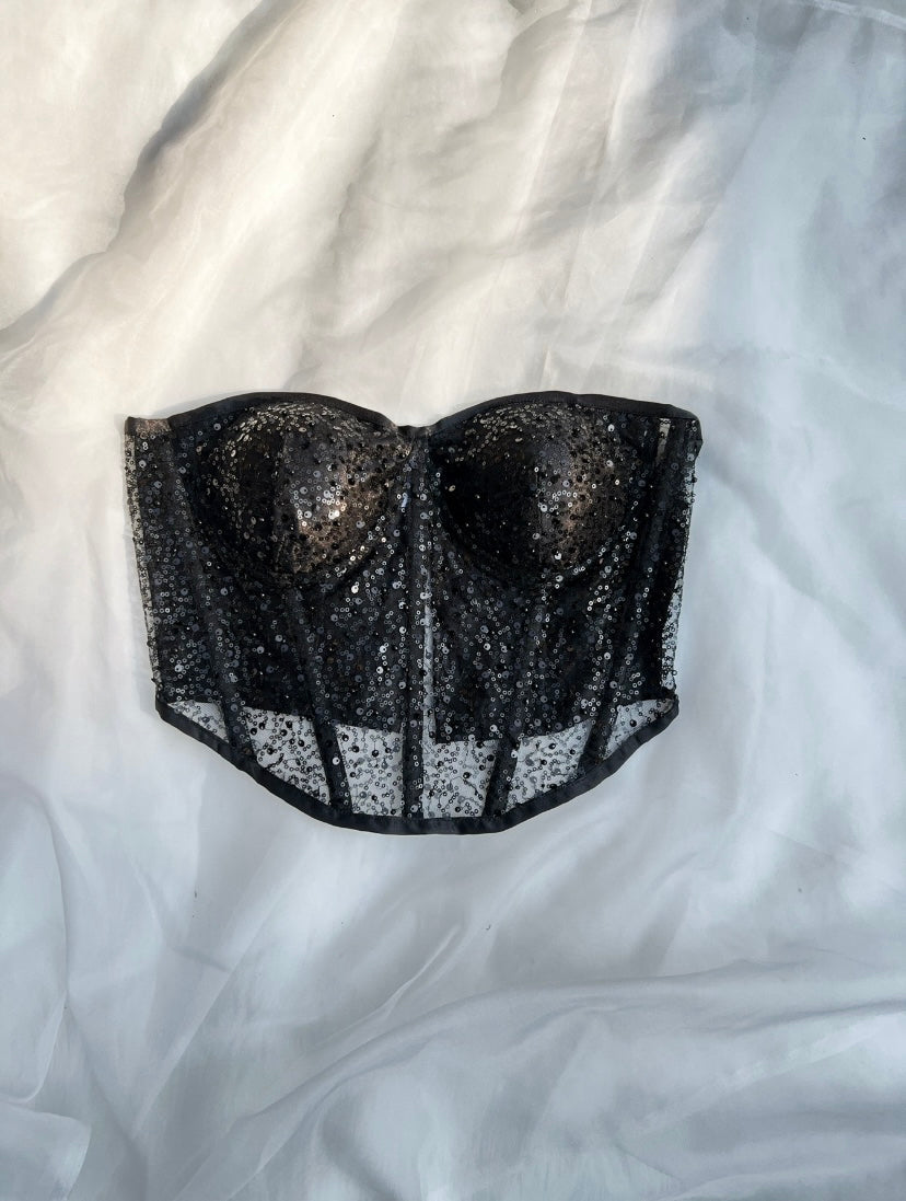 Onyx Black Embellished Corset rhinestone