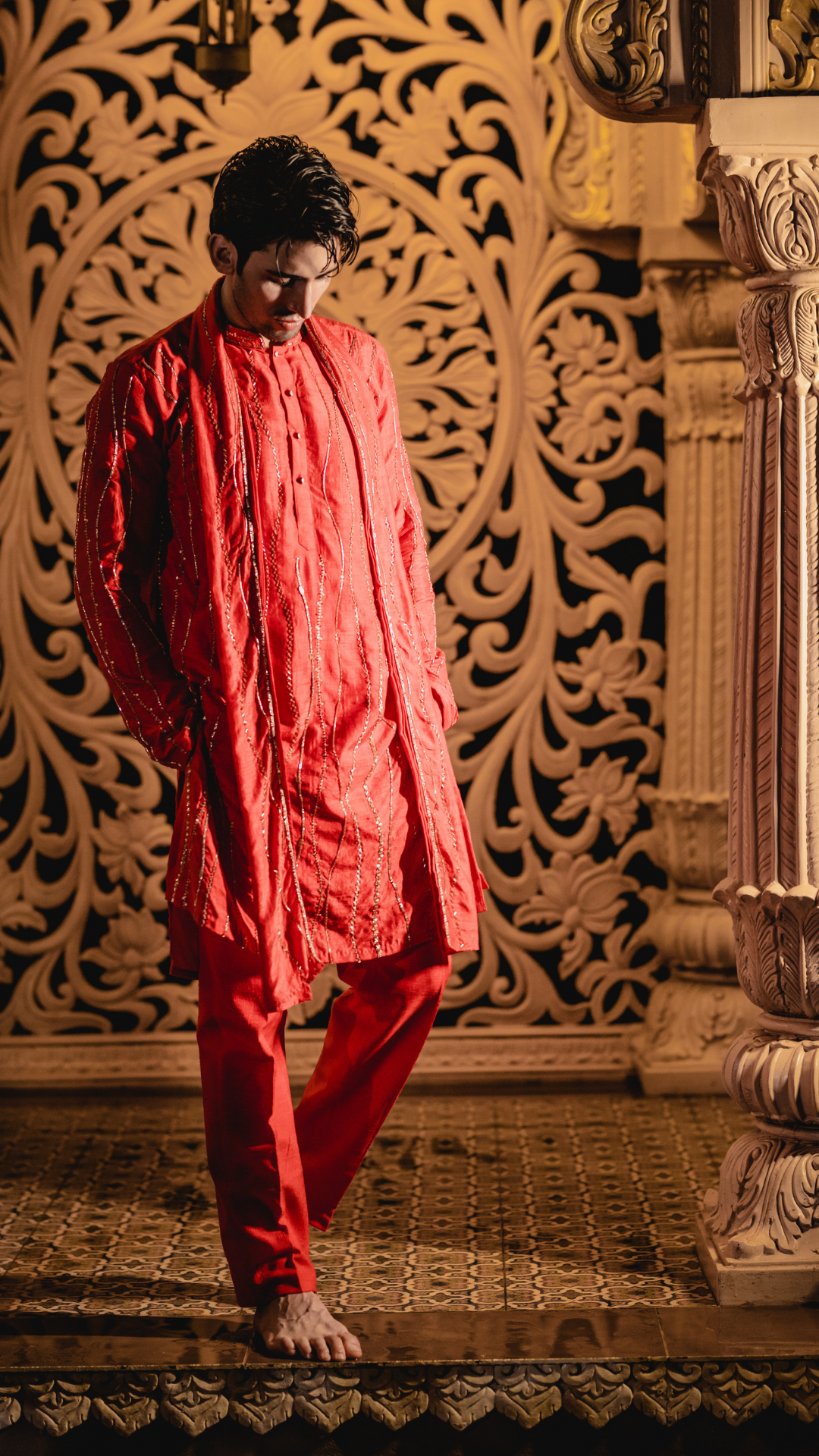 Dola Silk Red Embroidery Kurta
