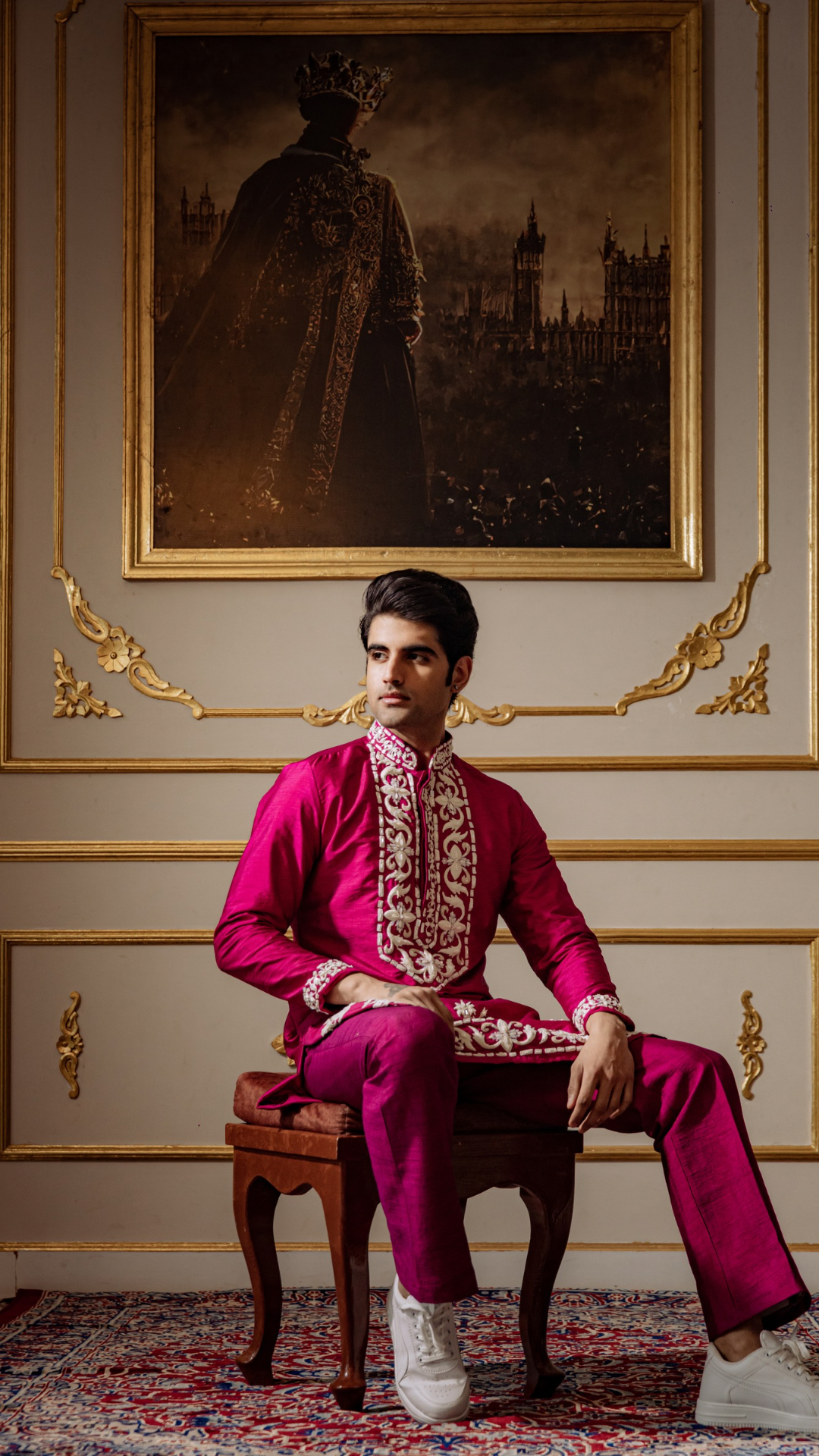 Purple Aari work Kurta and Pant