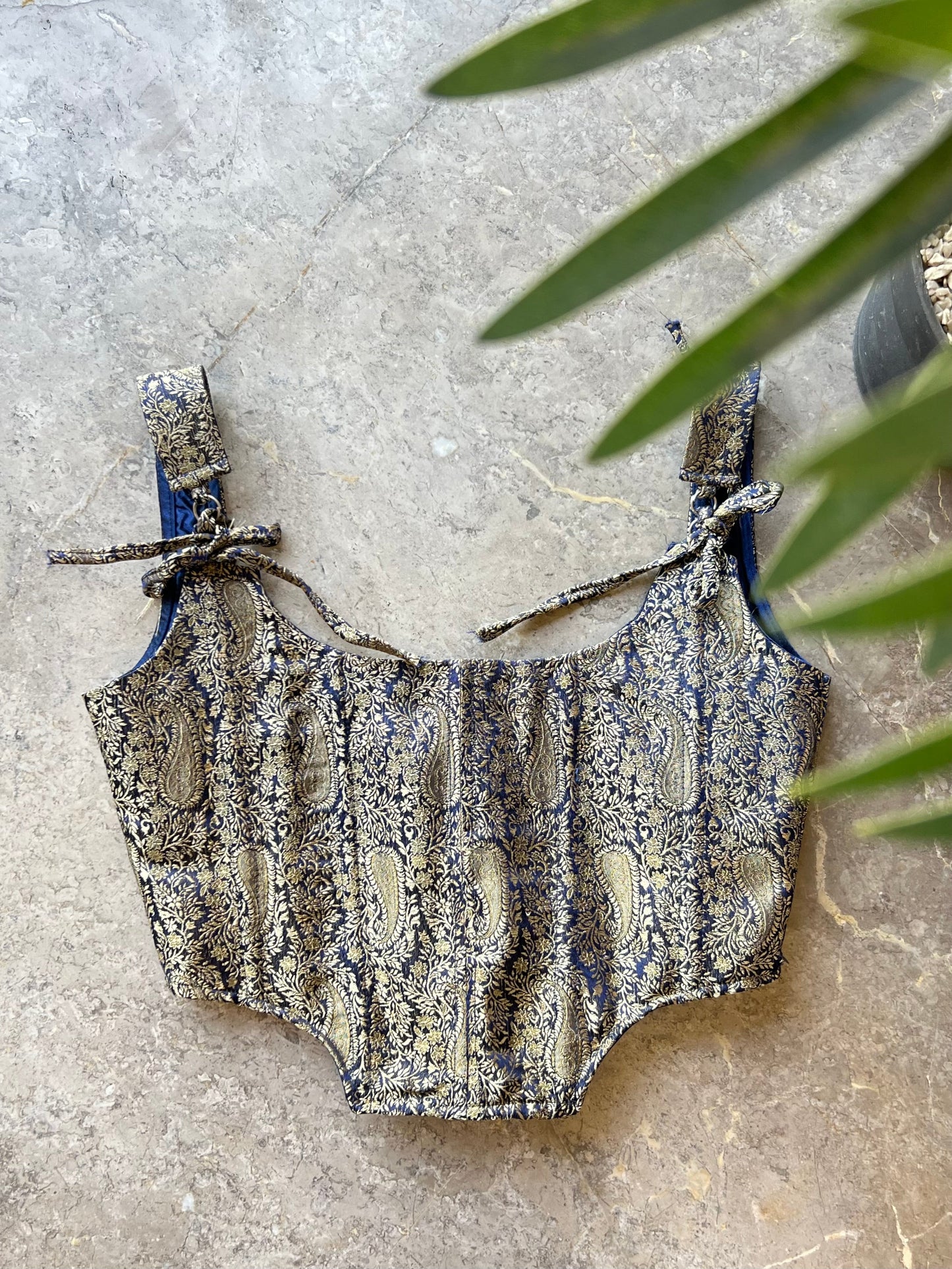Iris Blue Brocade Corset Top