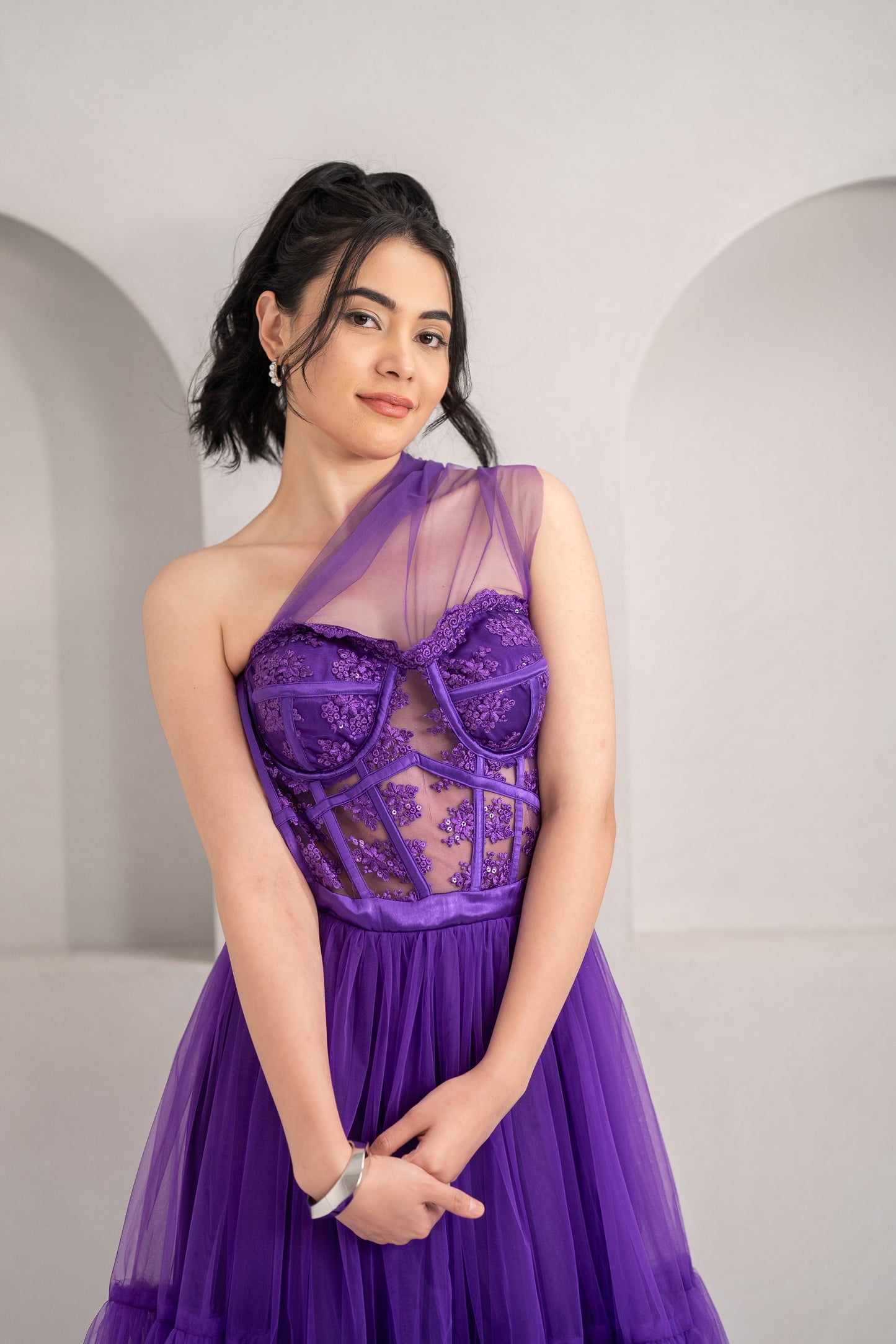 Sleeping Beauty Lacey Corset Dress in Dark Purple