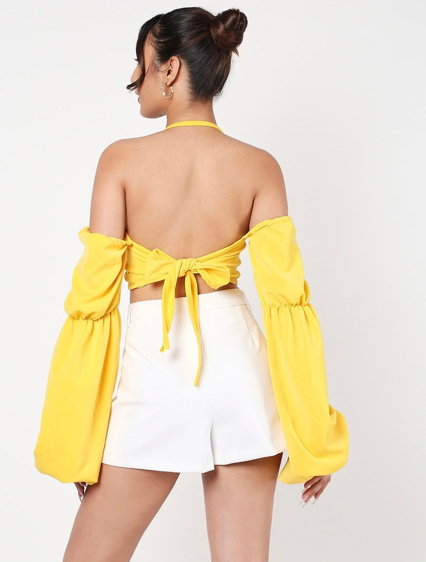 Yellow bell sleeves corset top