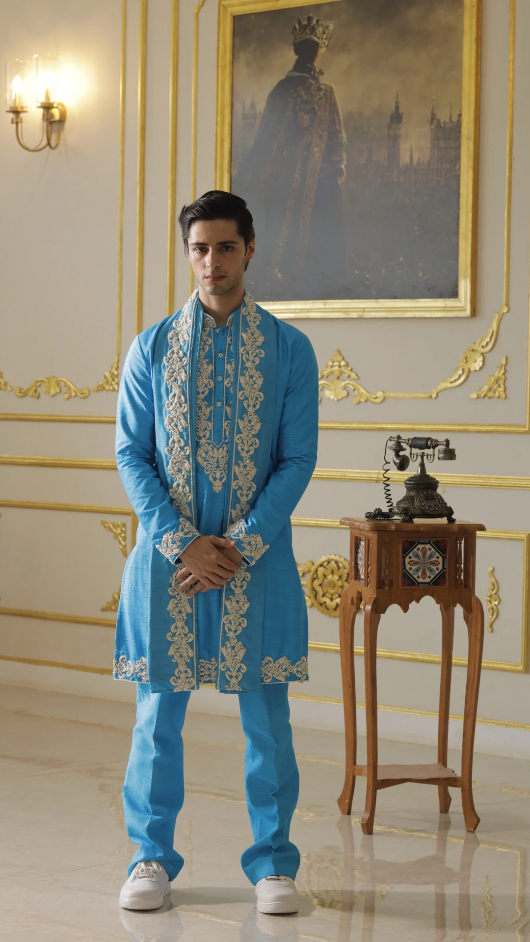 Electric Blue Aari work Kurta Dupatta and Pant