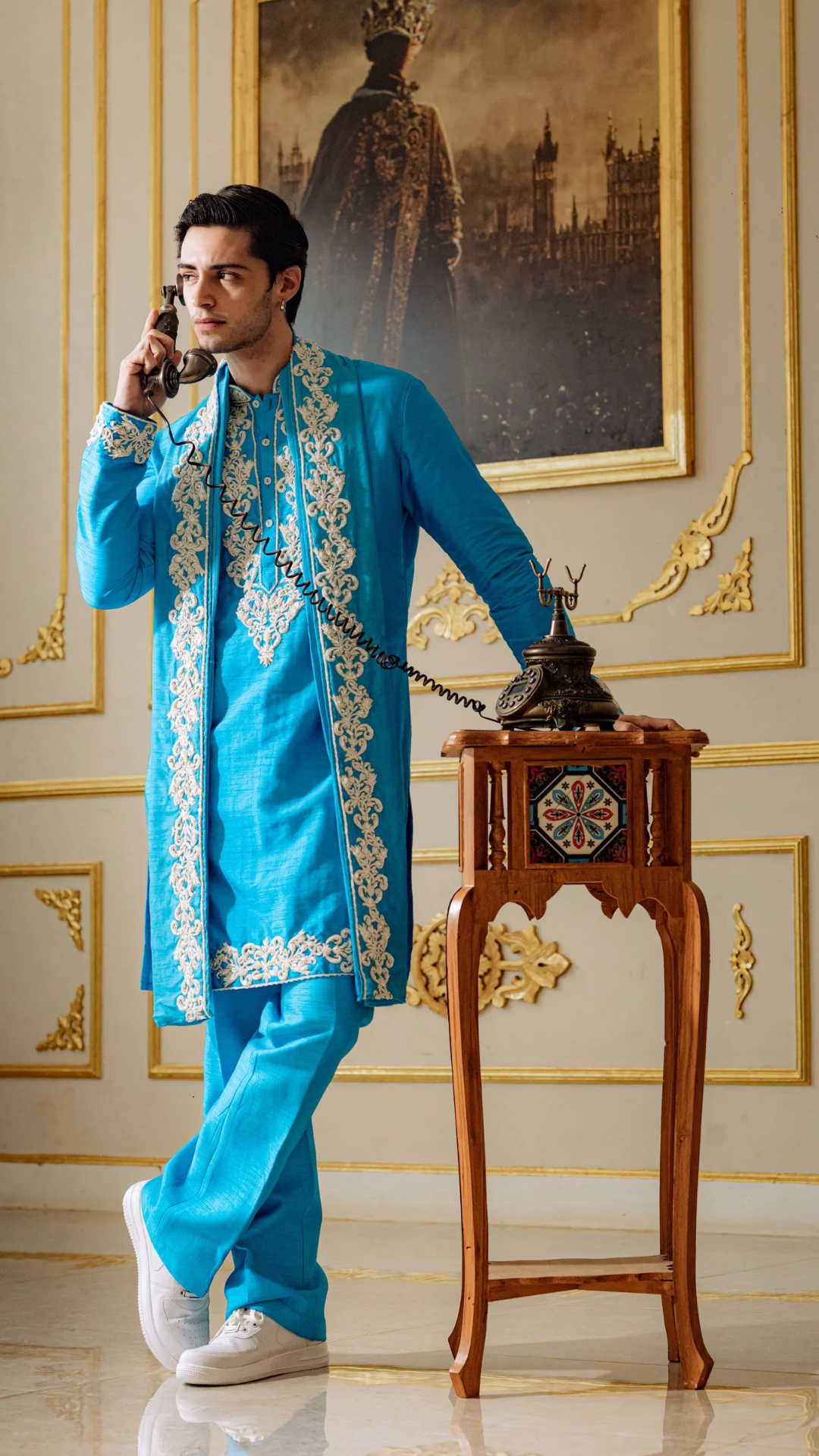Electric Blue Aari work Kurta Dupatta and Pant