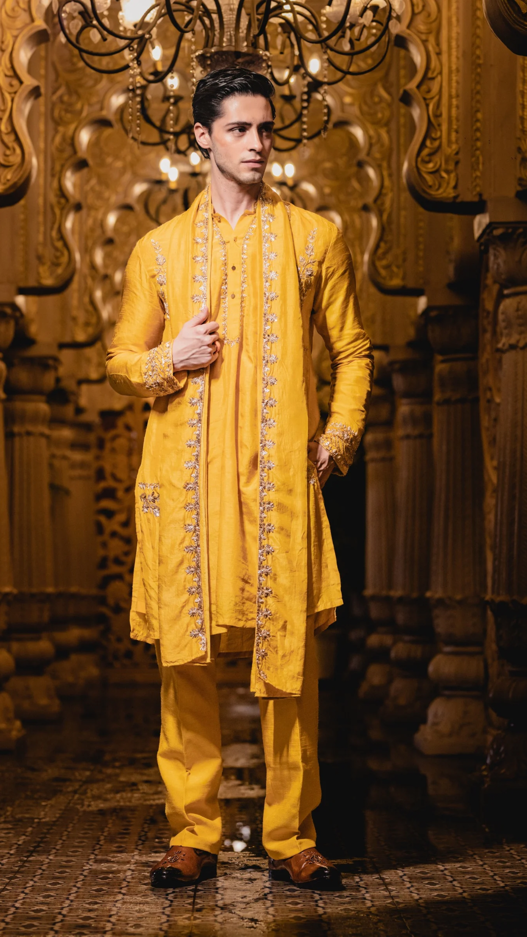 Dola Silk yellow Embroidery Kurta