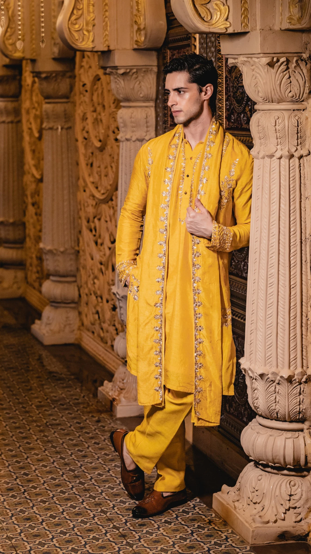 Dola Silk yellow Embroidery Kurta