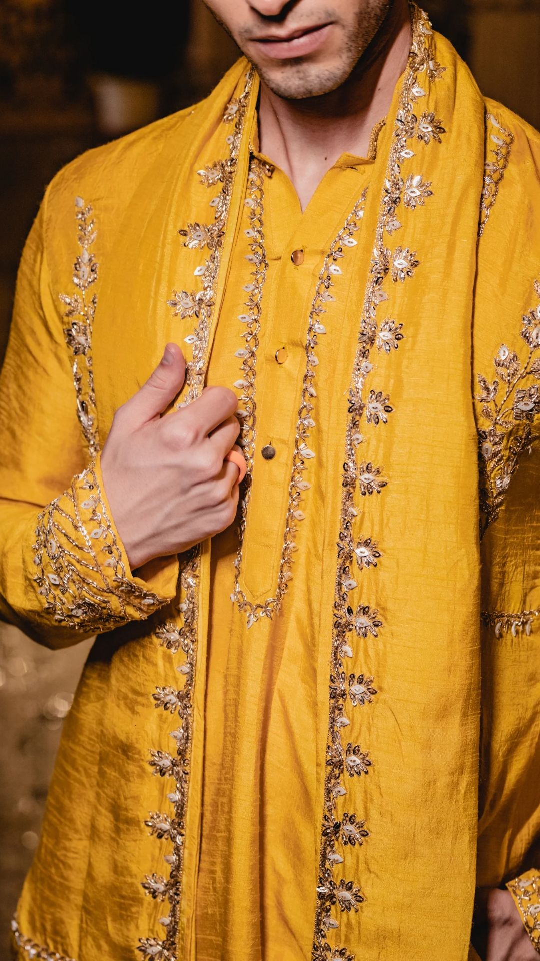 Dola Silk yellow Embroidery Kurta