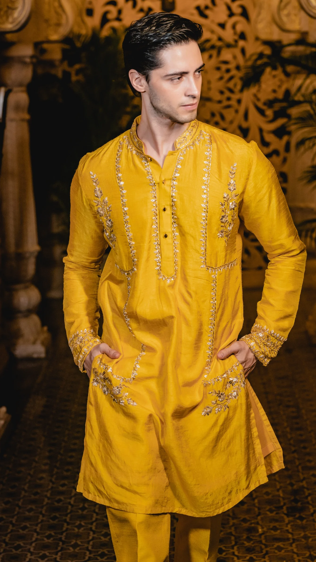 Dola Silk yellow Embroidery Kurta