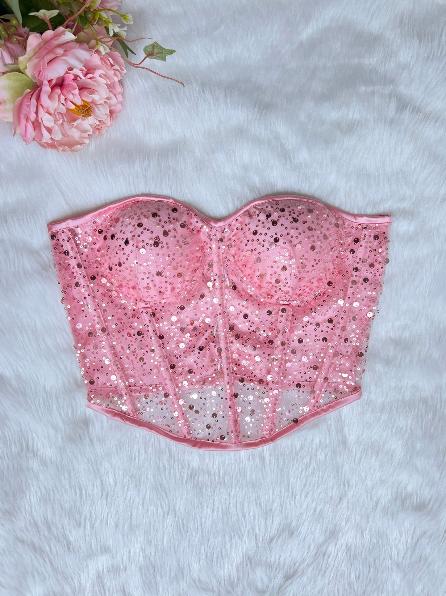 Pink Embellished Rhinestone Corset Top