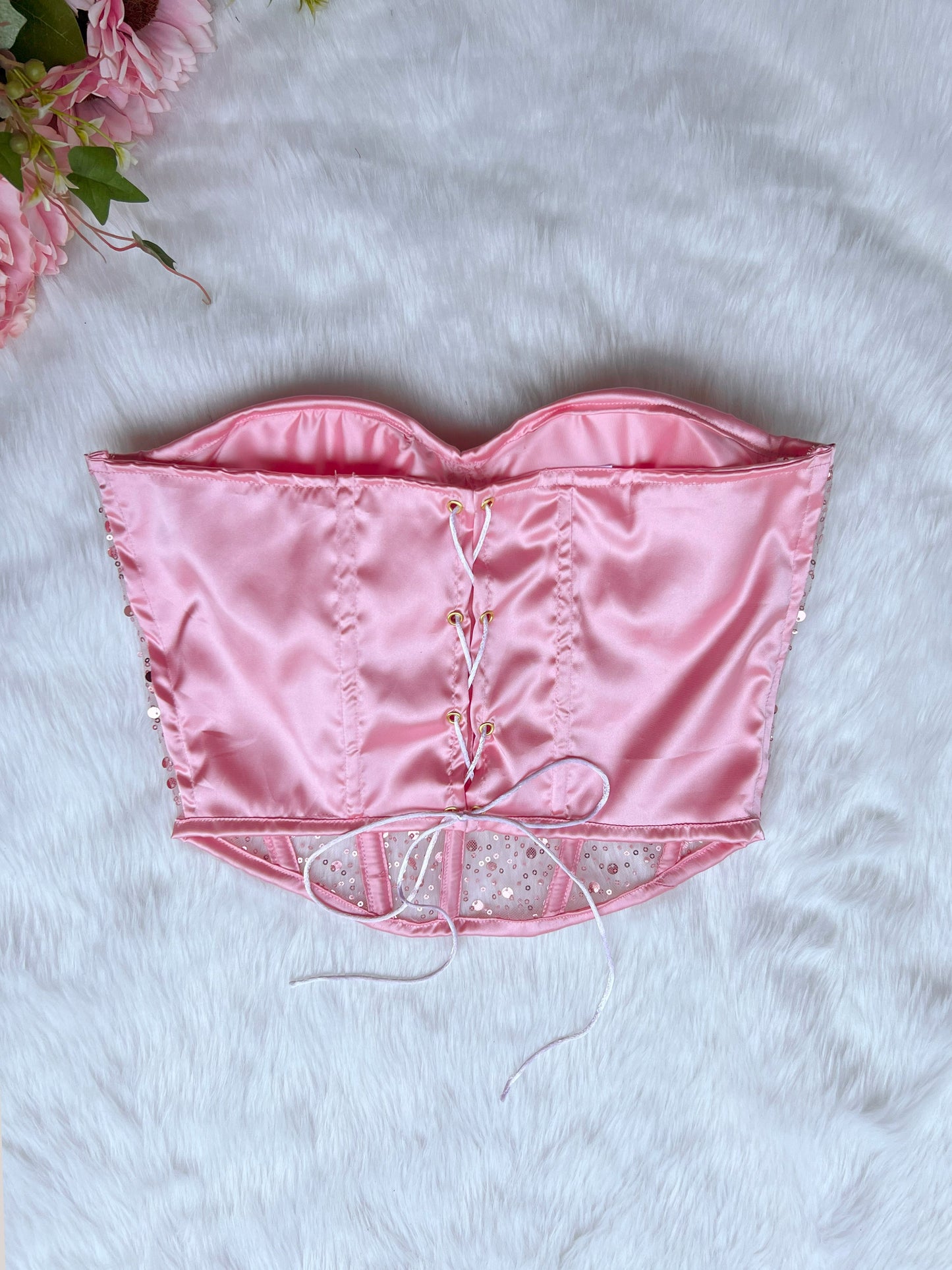 Pink Embellished Rhinestone Corset Top