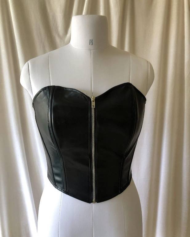 Zip Black Leather Corset (faux leather)