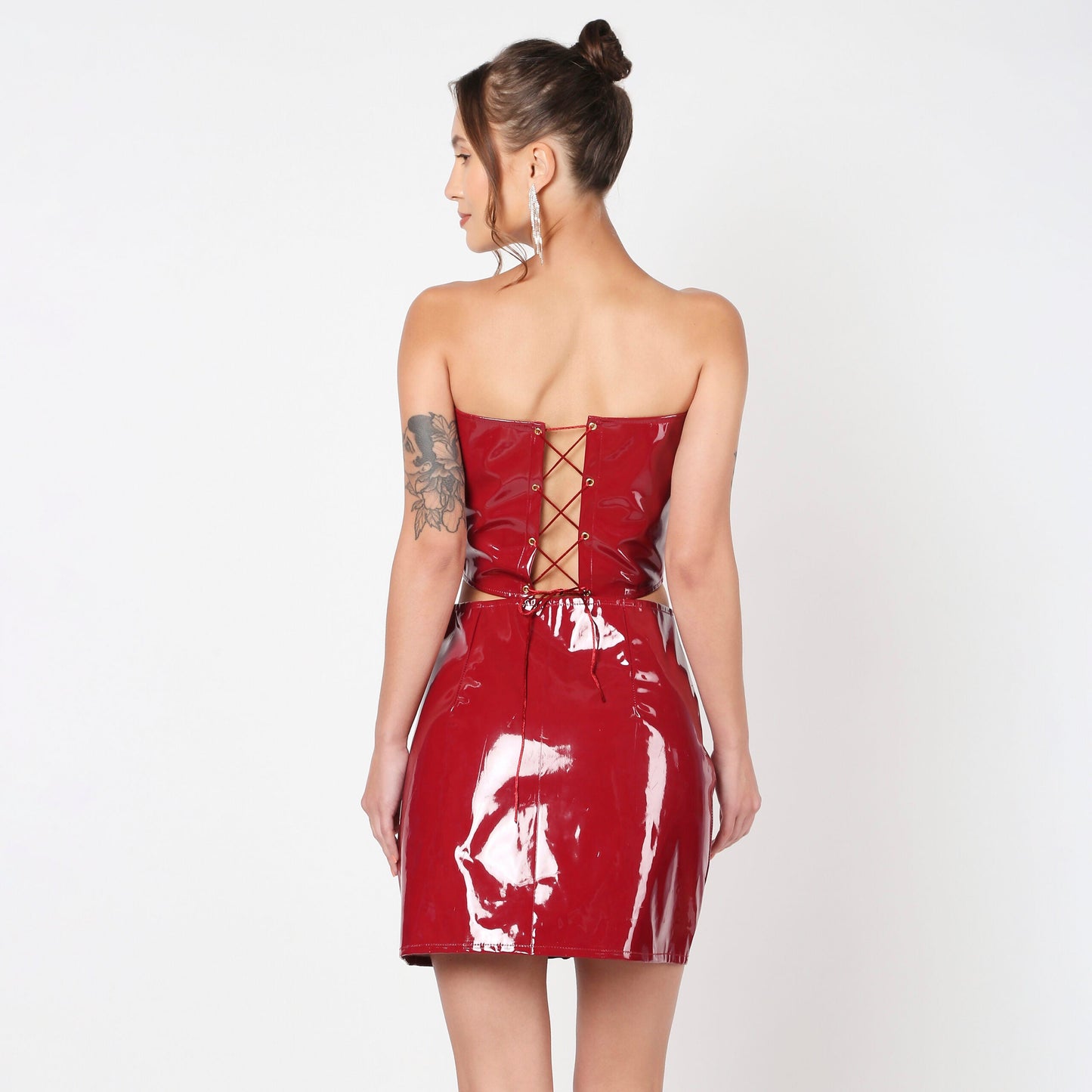 Red Scarlet Corset And Skirt Faux Leather Coord