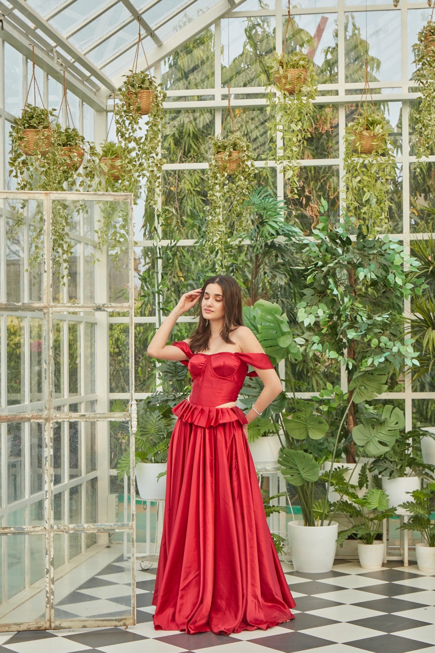 Red lehenga with Corset