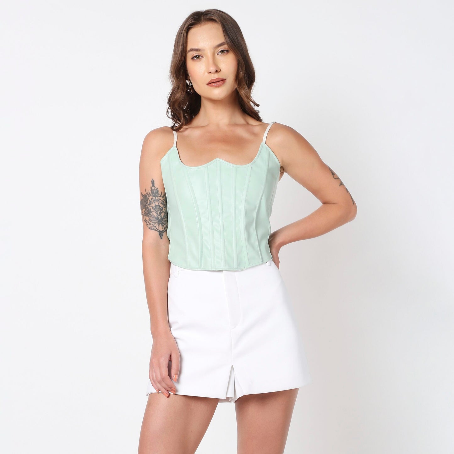 Green leather corset