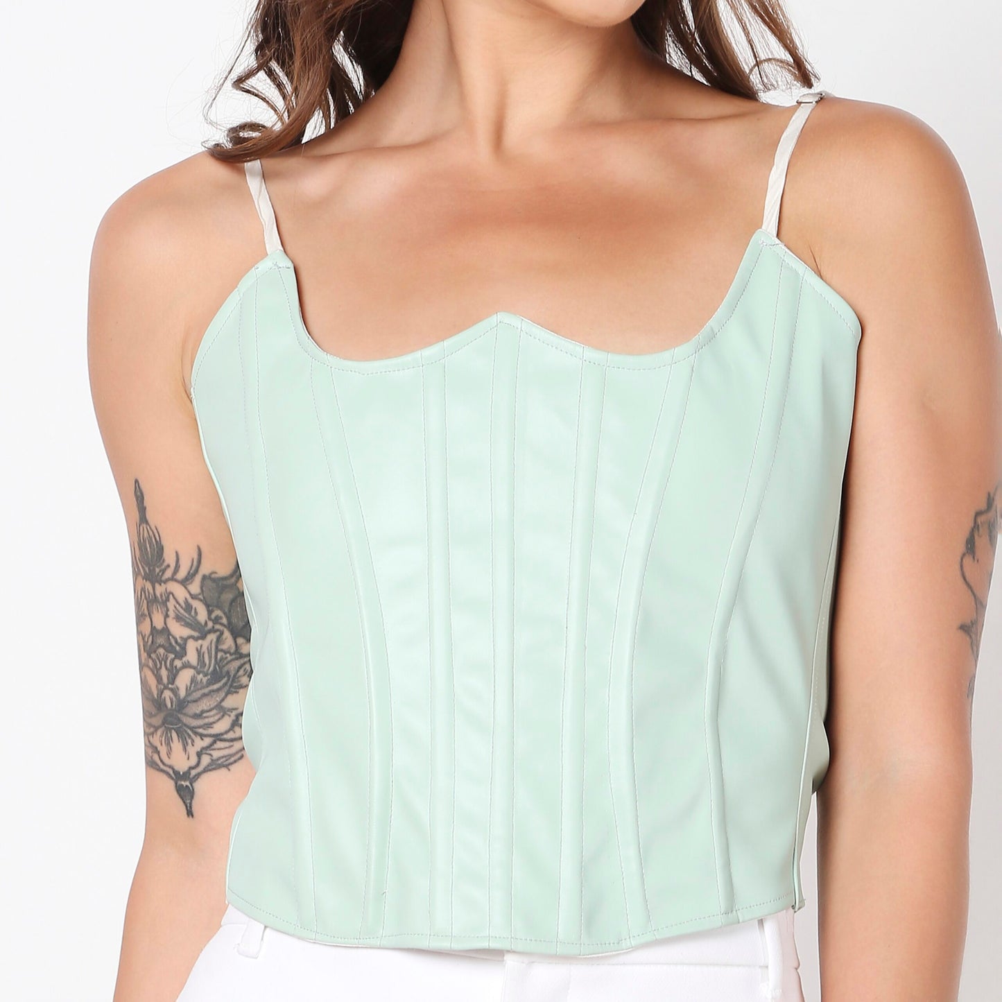 Green leather corset
