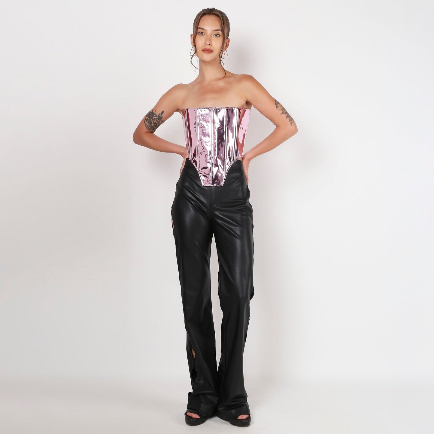 Purple Leather Corset V Cut