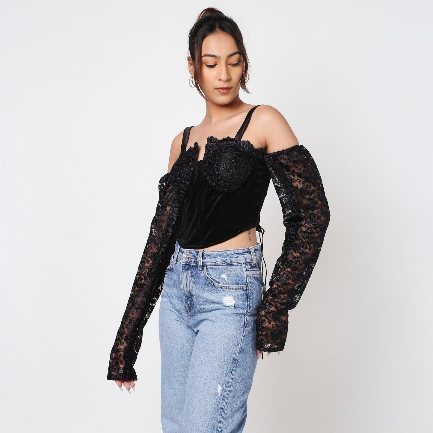 Full Sleeves Velvet Lacey Corset Top
