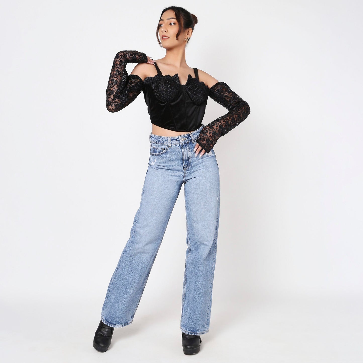 Full Sleeves Velvet Lacey Corset Top