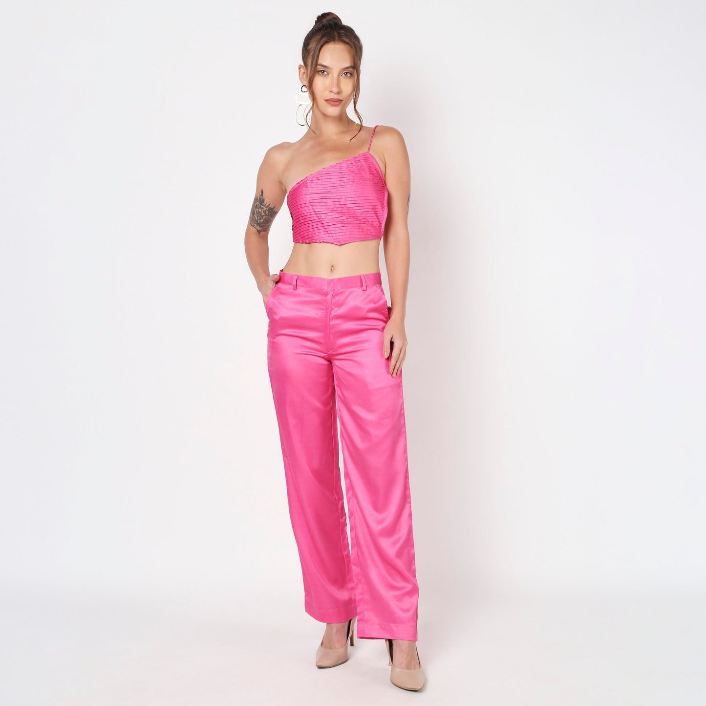 Pink Pleated Backless Co ord Set