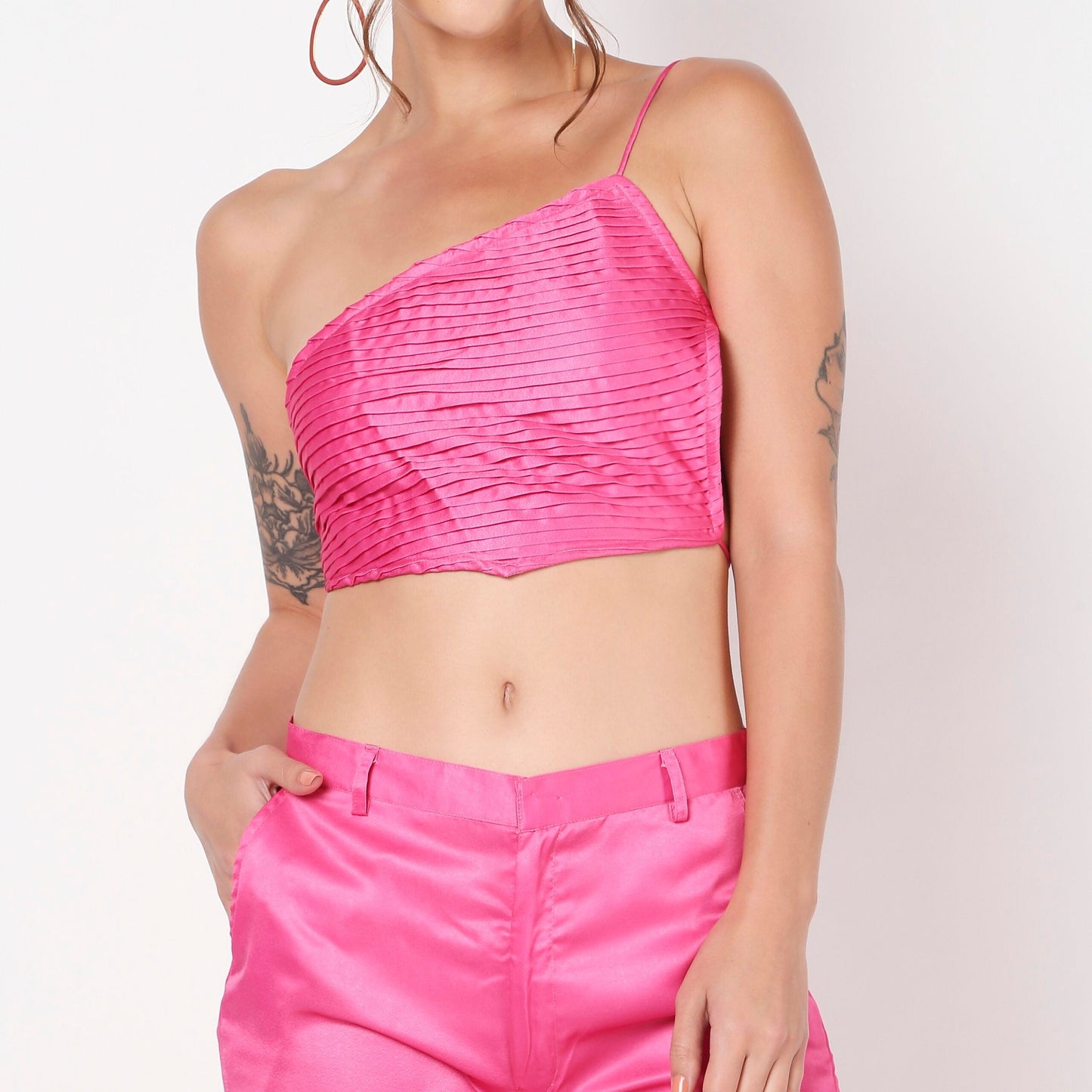 Pink Pleated Backless Co ord Set
