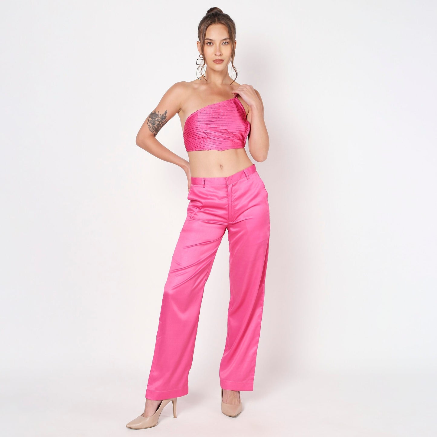 Pink Pleated Backless Co ord Set