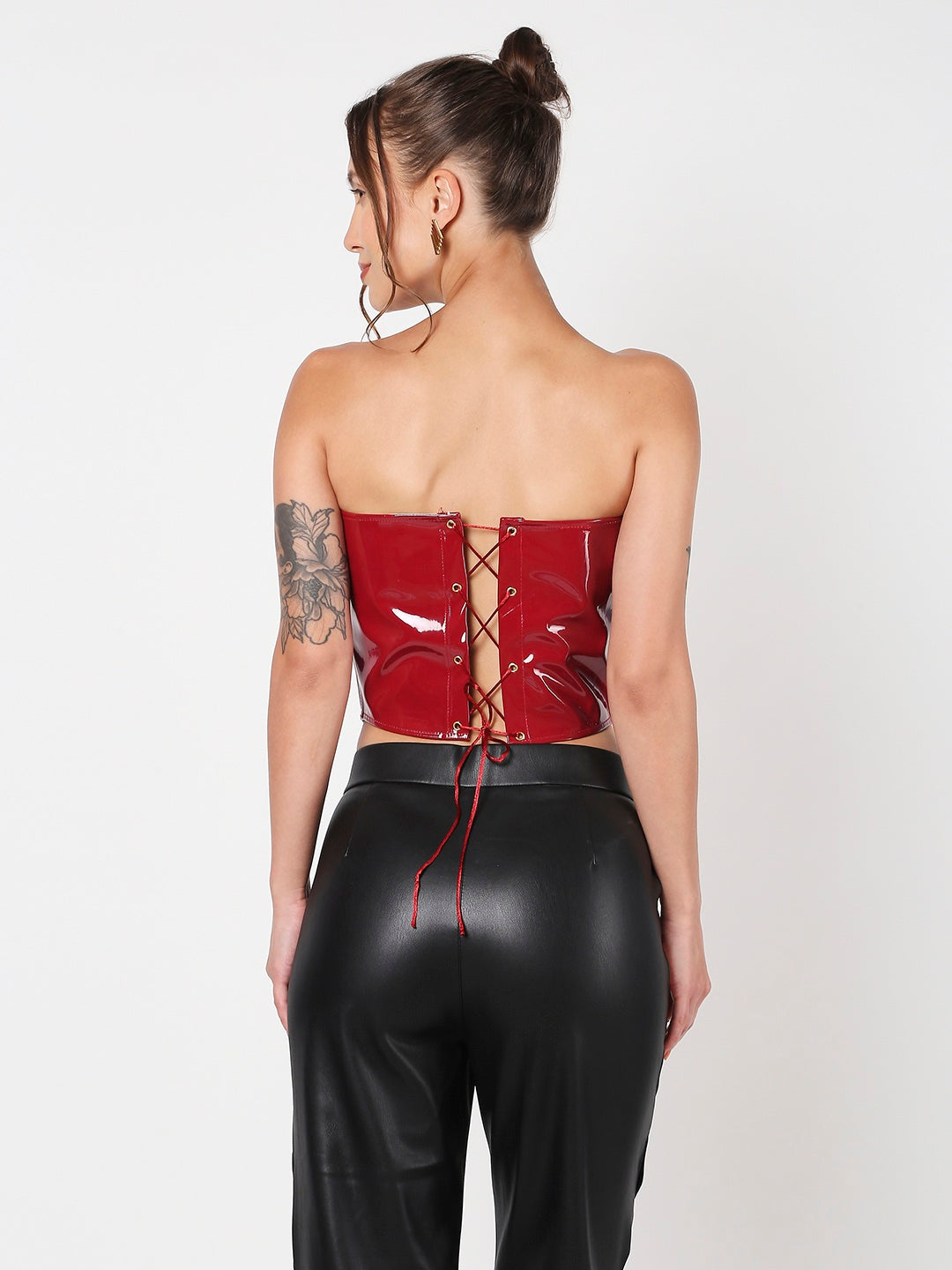Red Latex Leather Corset Top