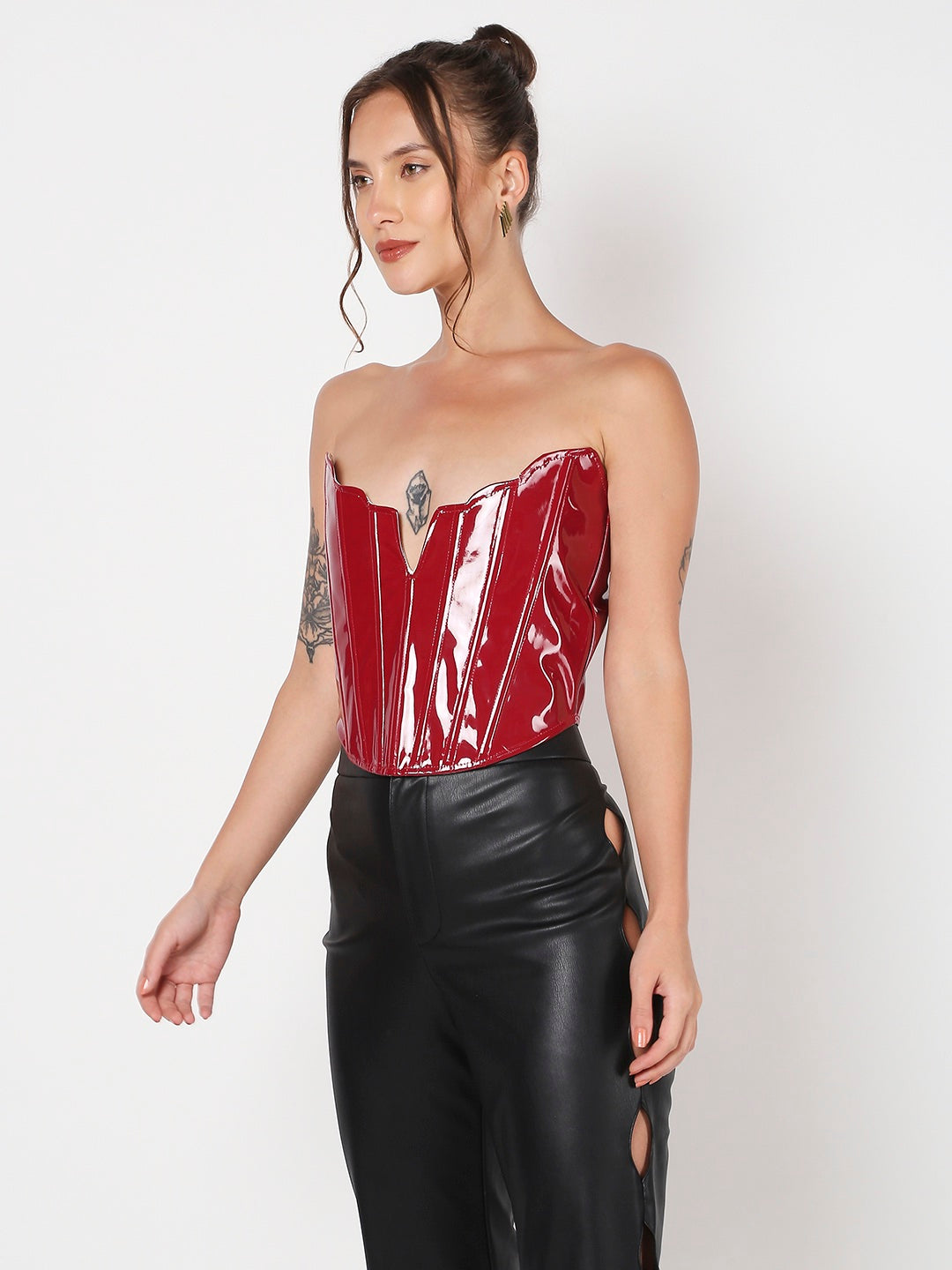 Red Latex Leather Corset Top