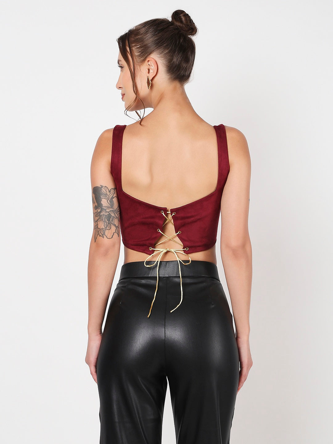 Red Suede Rhinestone Corset Top
