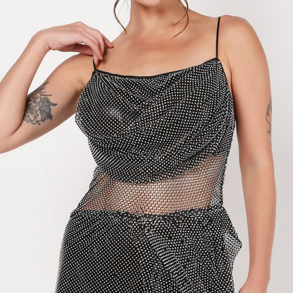 Night Flake Black Rhinestone Dress