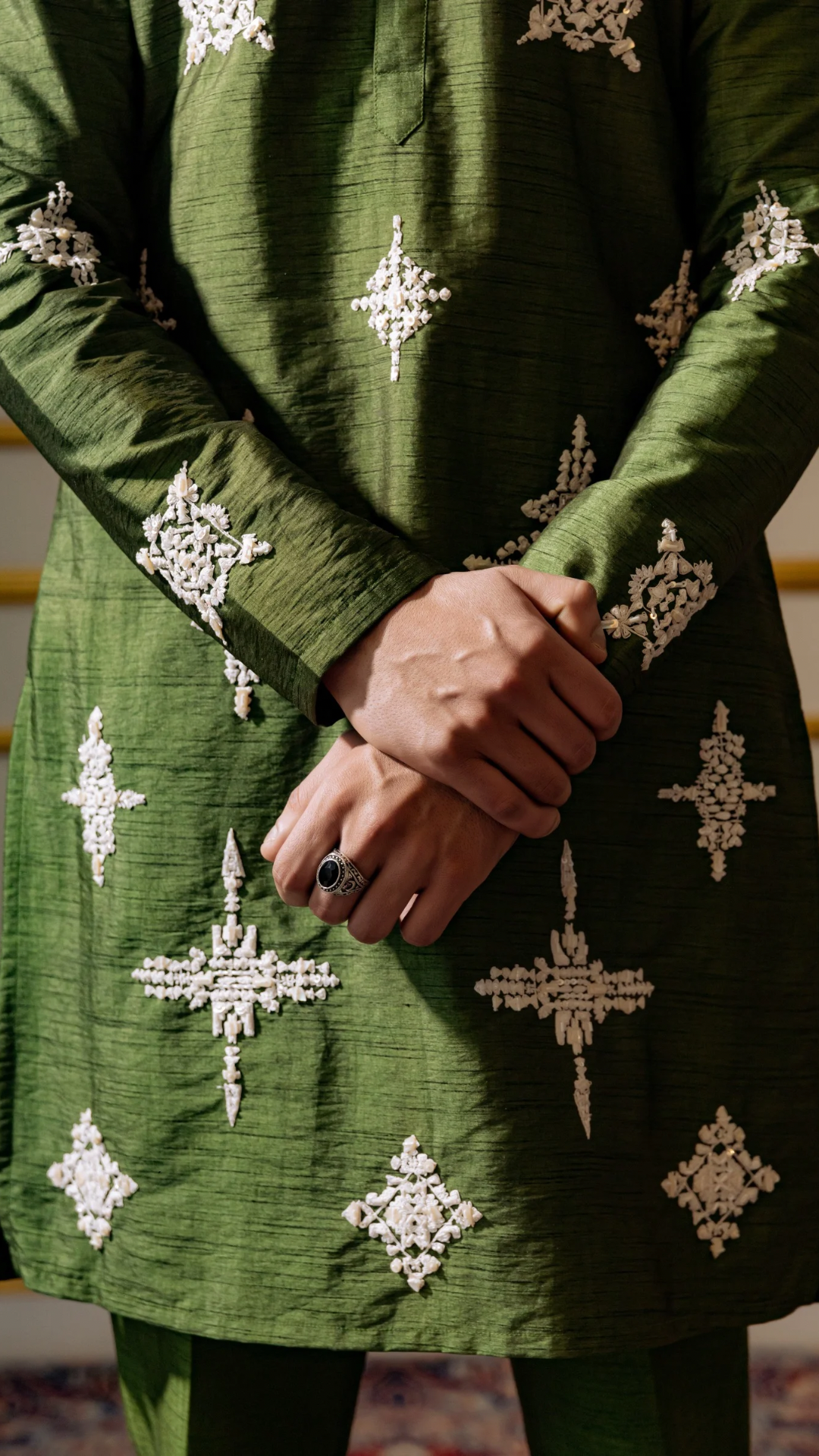 Electric green Aari work Kurta Dupatta and Pant