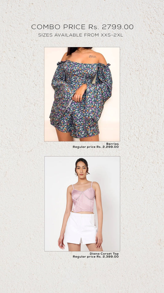 Berries co-ord set + Diana Corset Top COMBO