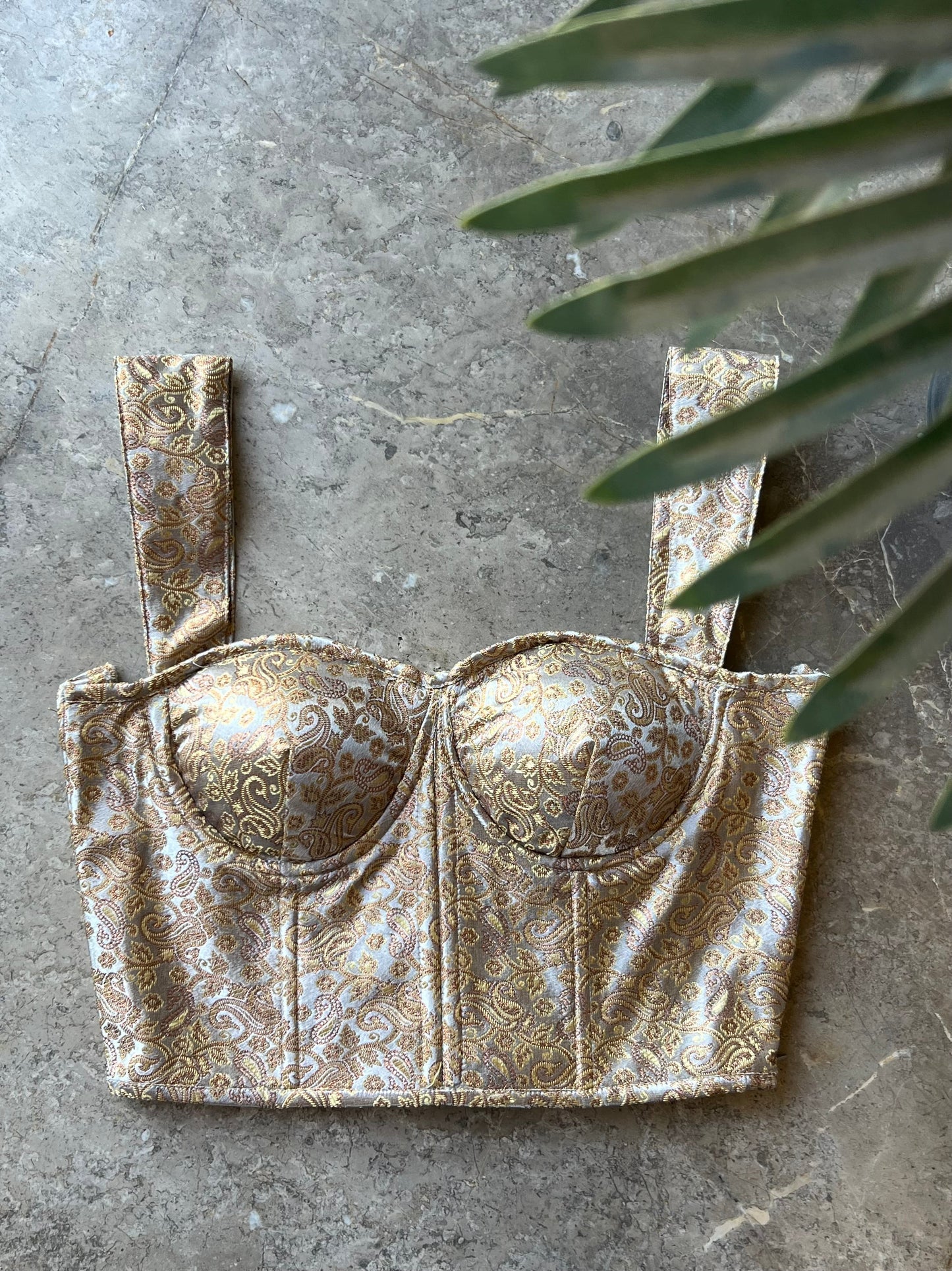 Gajra Brocade Light Grey Corset Top