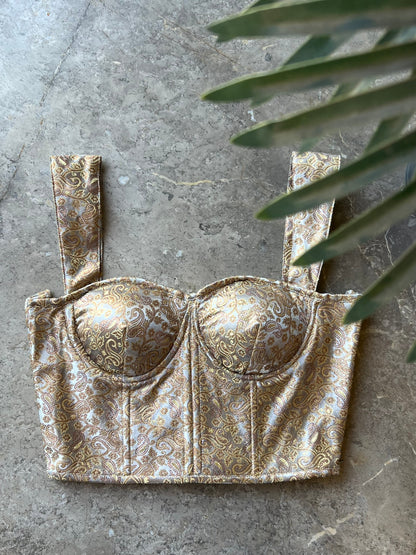 Gajra Brocade Light Grey Corset Top