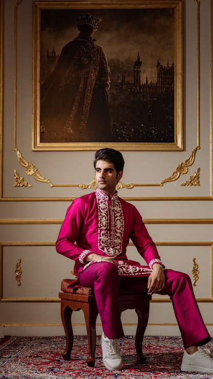 Purple Aari work Kurta and Pant