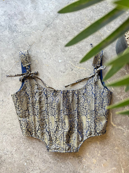 Iris Blue Brocade Corset Top