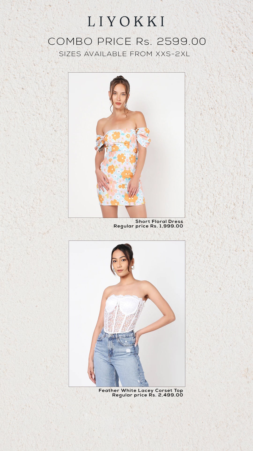 Short floral dress + white feather corser top