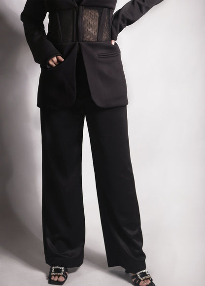Adele Regain Black Mesh Blazer Corset Top and Pant