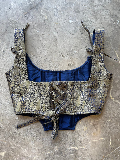 Iris Blue Brocade Corset Top
