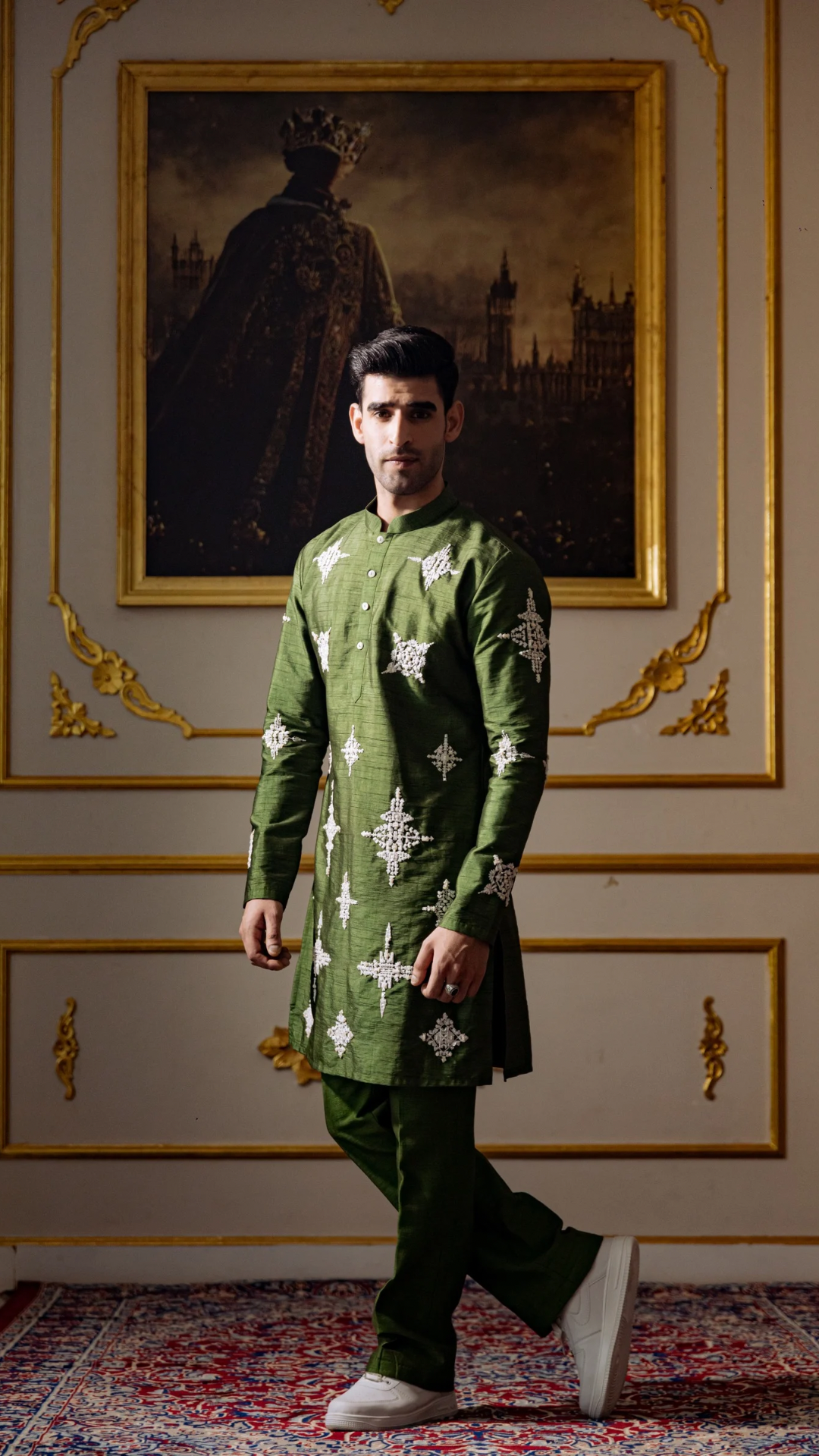 Electric green Aari work Kurta Dupatta and Pant