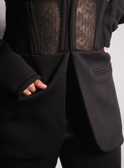 Adele Regain Black Mesh Blazer Corset Top and Pant