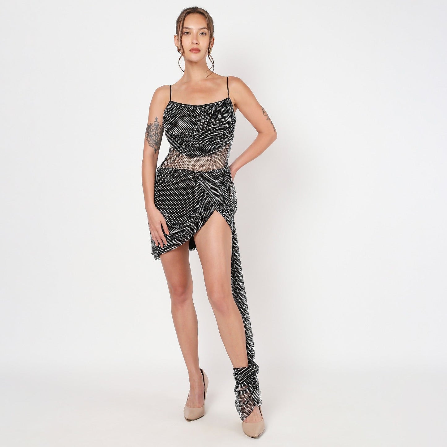 Night Flake Black Rhinestone Dress