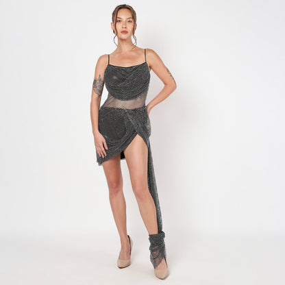 Night Flake Black Rhinestone Dress
