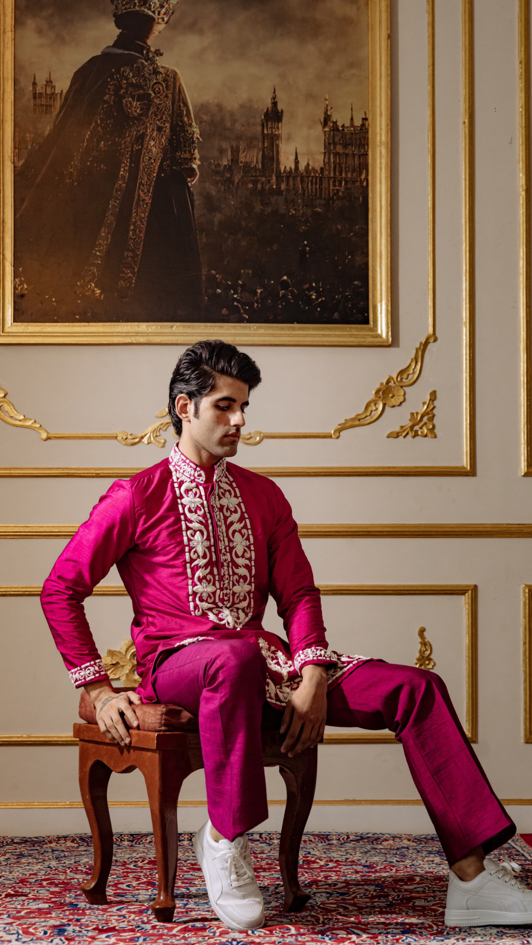 Purple Aari work Kurta and Pant
