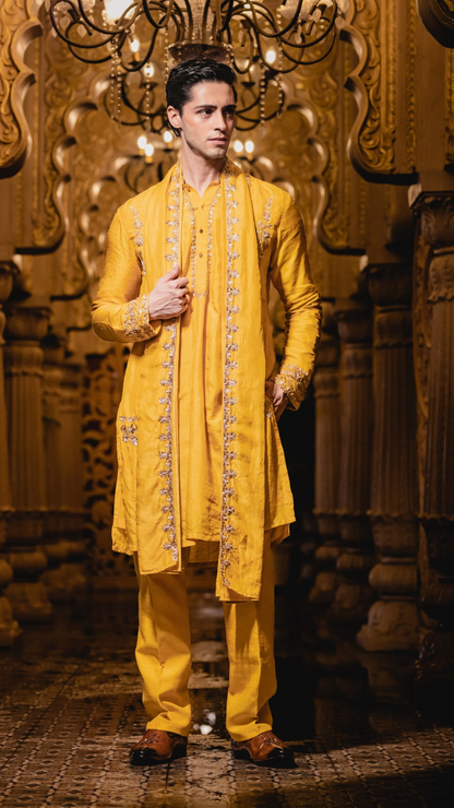 Dola Silk yellow Embroidery Kurta