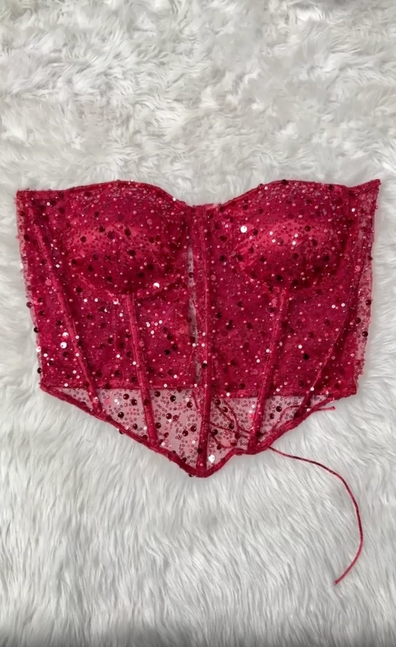 Red Ruby embellished corset top rhinestone