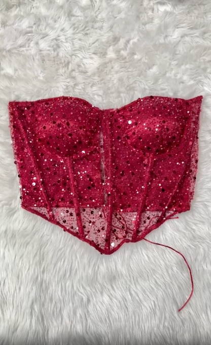 Red Ruby embellished corset top rhinestone