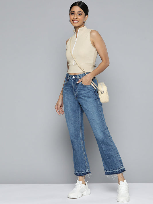 Beige color half sleeves crop top