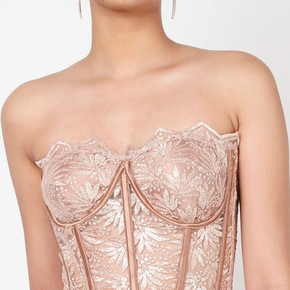 Champagne Beige Lacey Corset