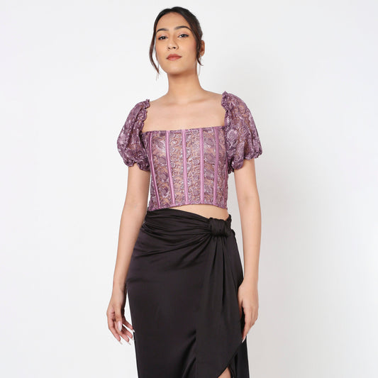 Purple Pineapple Lacey Corset With Sleeves